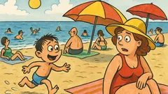 Виц: Калинчо на плажа тича при майка си