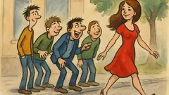 Виц: Момиче в червена рокля минава...