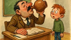 Виц: Иванчо носи домашно вино на учителя