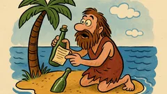 Виц: Робинзон Крузо праща бутилка в океана