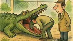 Виц: Служител наднича в устата на крокодил