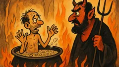 Виц: Грешник в ада пита за олиото