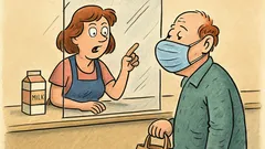 Виц: В магазина: „Господине, сложете маска!“